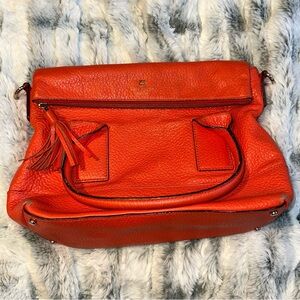Kate Spade Run Around Orange Pebbled Leather Flap Tassel Zip Large Purse